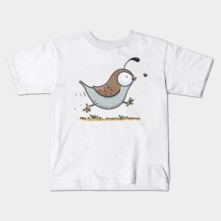 Cute running californian quail cartoon illustration Kids T-Shirt